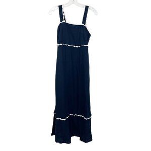 NEW Cynthia Rowley Navy Blue & White Scalloped Trim Tiered Maxi Dress - SMALL